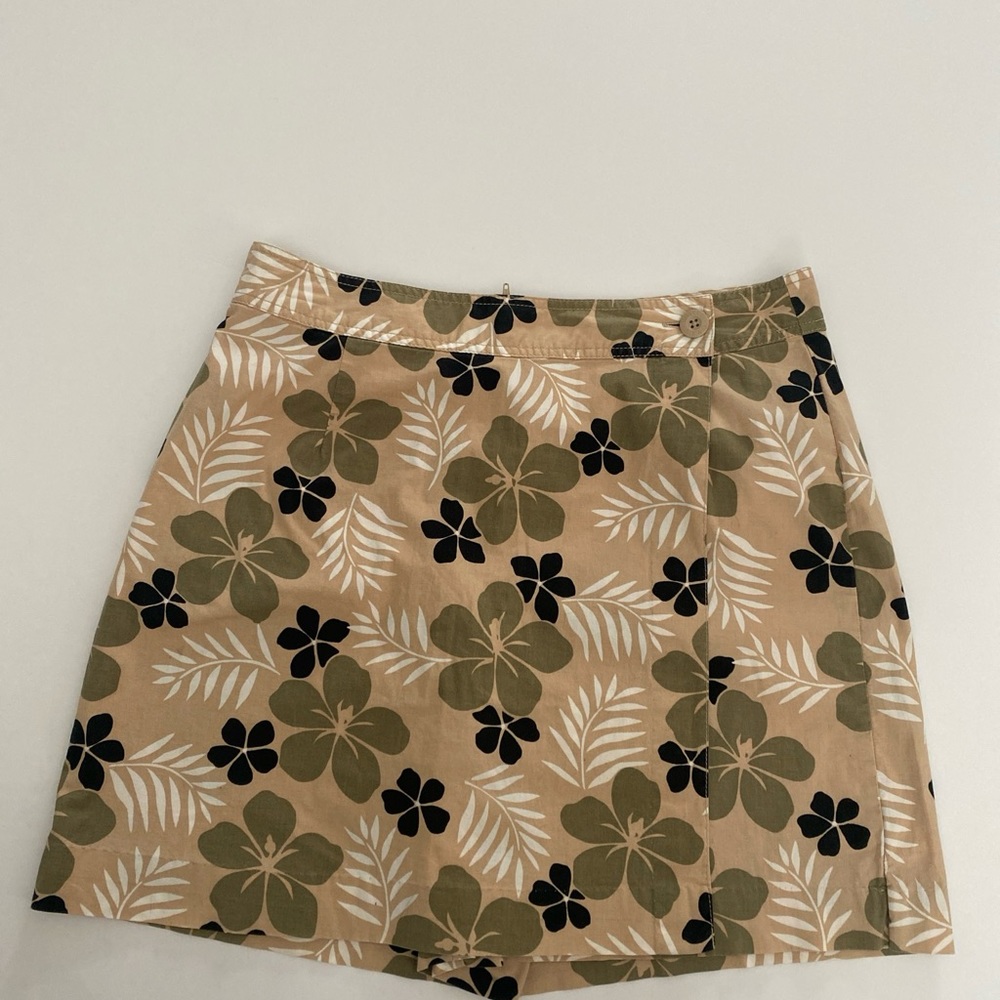 White Stag Stretch Tan Floral Print Cotton Blend Flat Front Skort Size 12